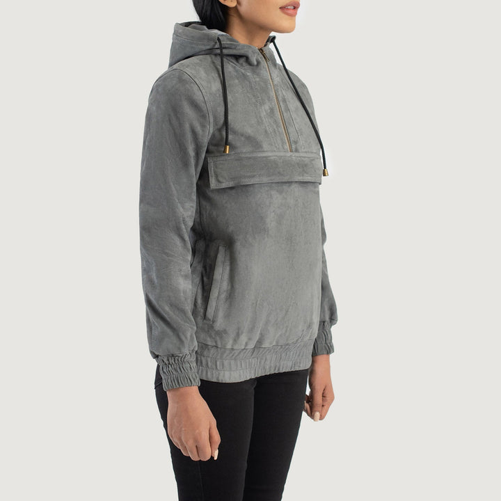 Zest Grey Hooded Suede Pullover Jacket - Image 3