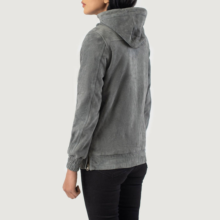 Zest Grey Hooded Leather Pullover Jackets - Image 5