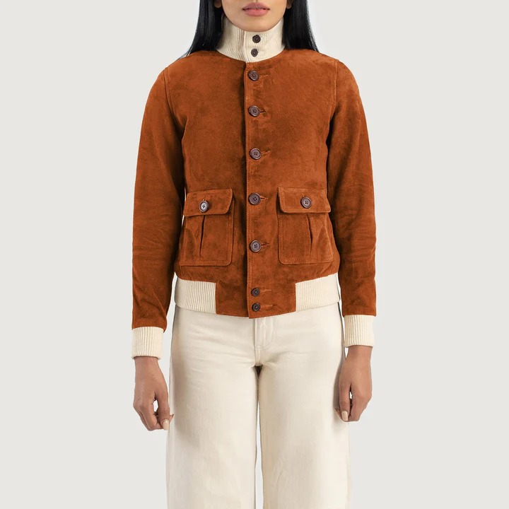 Sasha A1 Brown Suede Bomber Jacket - Image 5