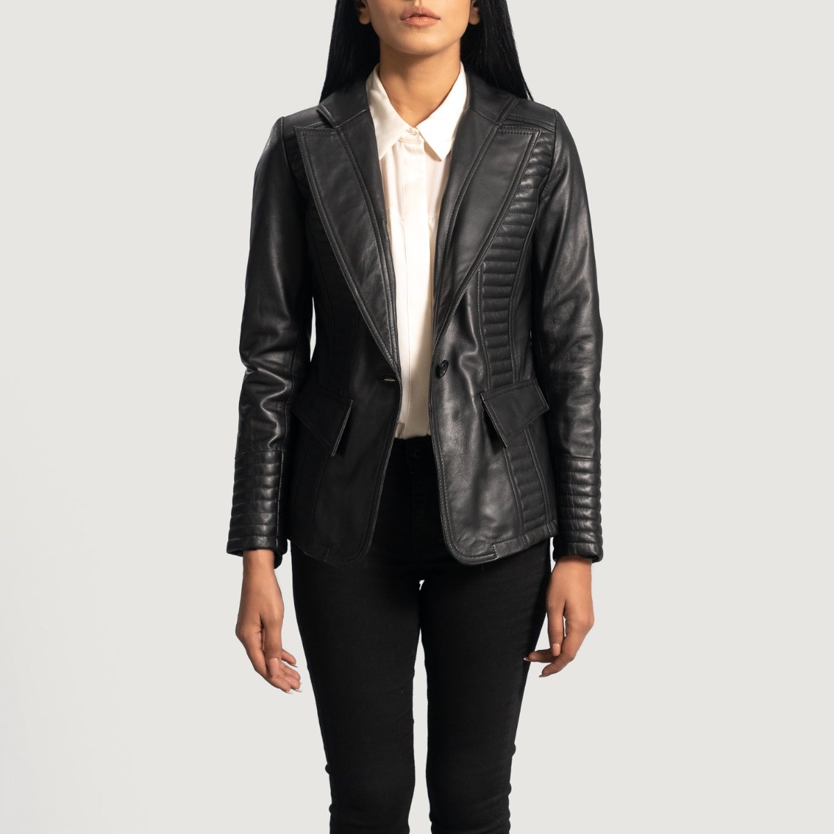 Selina Black Leather Blazers