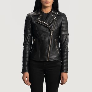 Sally Mae Studded Black Leather Biker Jackets