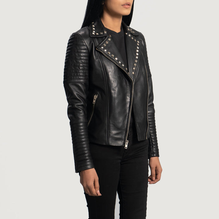 Sally Mae Studded Black Leather Biker Jackets - Image 4