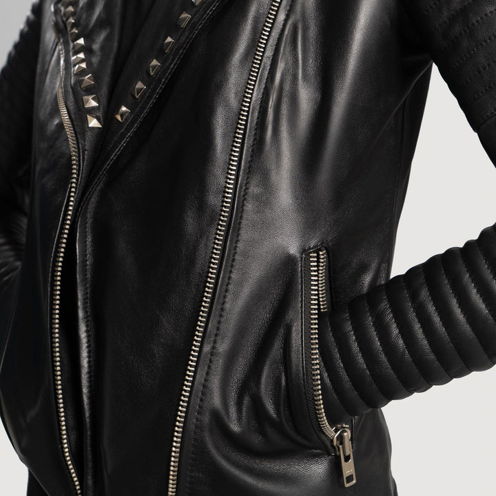 Sally Mae Studded Black Leather Biker Jackets - Image 6